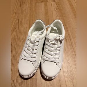 White Women's Sneakers with Bedazzled Heel